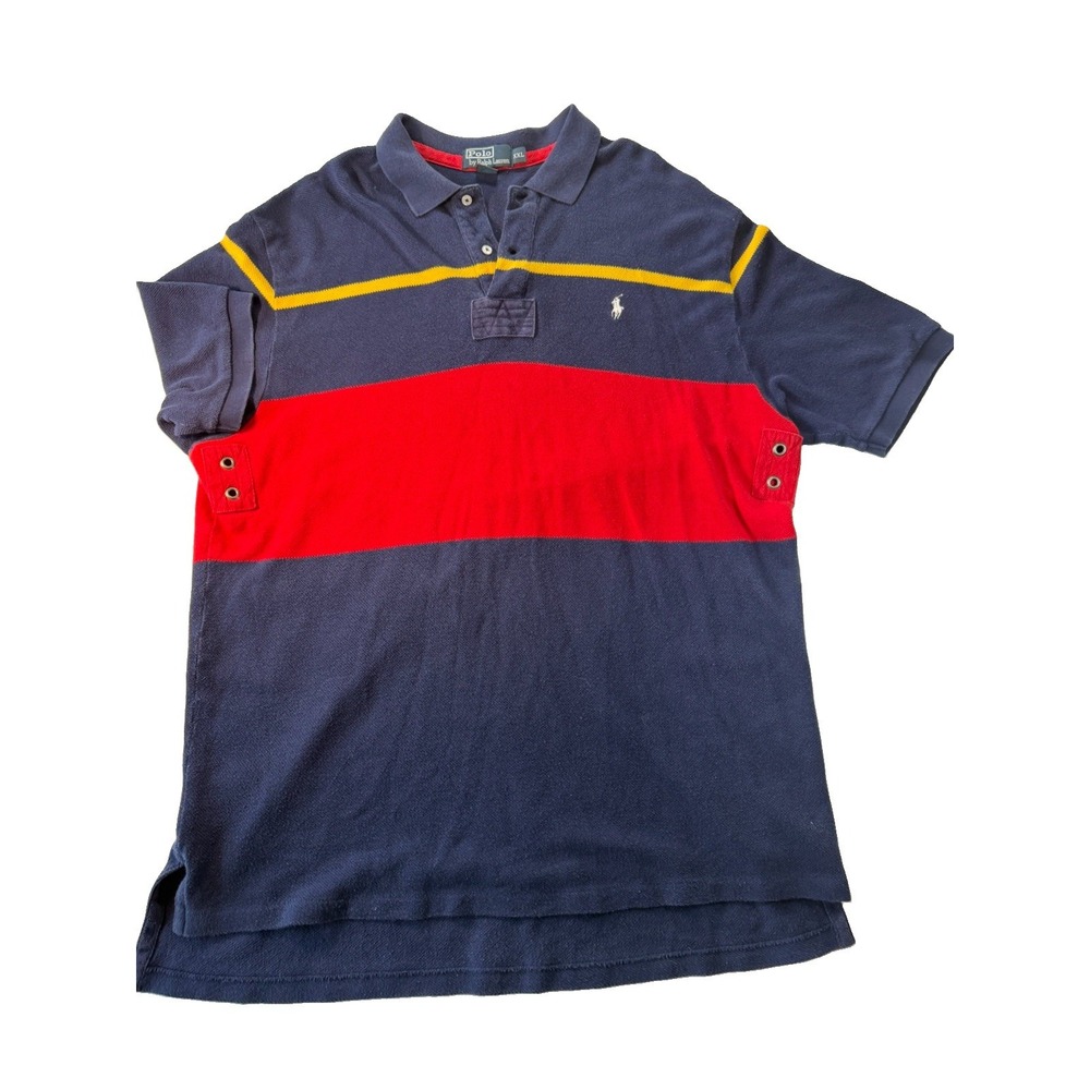 Vintage Polo Ralph Lauren Polo Shirt XXL Colorblock Navy Red Grommet Y2K